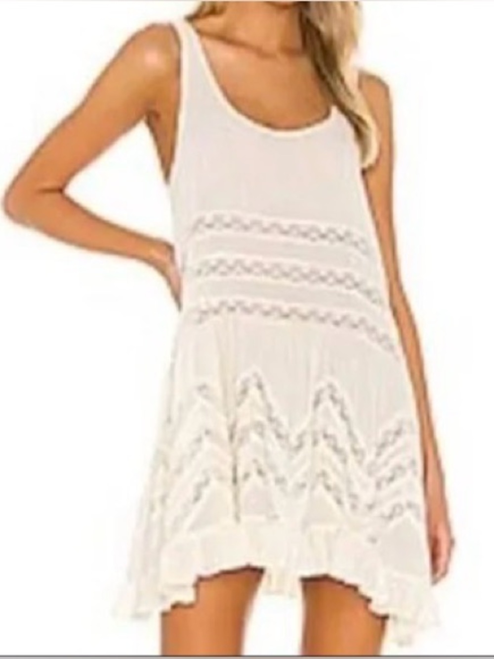 Intimately Free People Voile Lace Trapeze Ivory Slip Mini Tunic Dress Boho XS